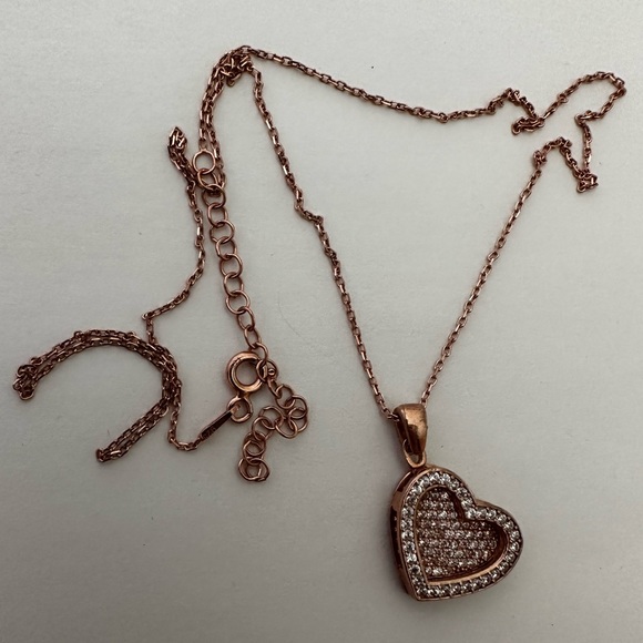 925 Silver double heart initial cz necklace 14K rose gold plated - Picture 5 of 6